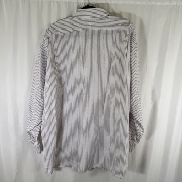 Jos A Banks Traveler's Shirt Mens 17.5 34 White Purple Striped Button Up Long Sl - Picture 9 of 11